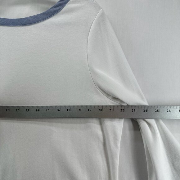 Nautica Cotton Top Womens XL Boat Neck Flip Cuff Chambray Trim 3/4 Sleeve White - Picture 7 of 13